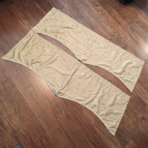 NWOT Pair Tan Floral Embroidered Trimmed Lined Valances Curtains. Two 53.5"